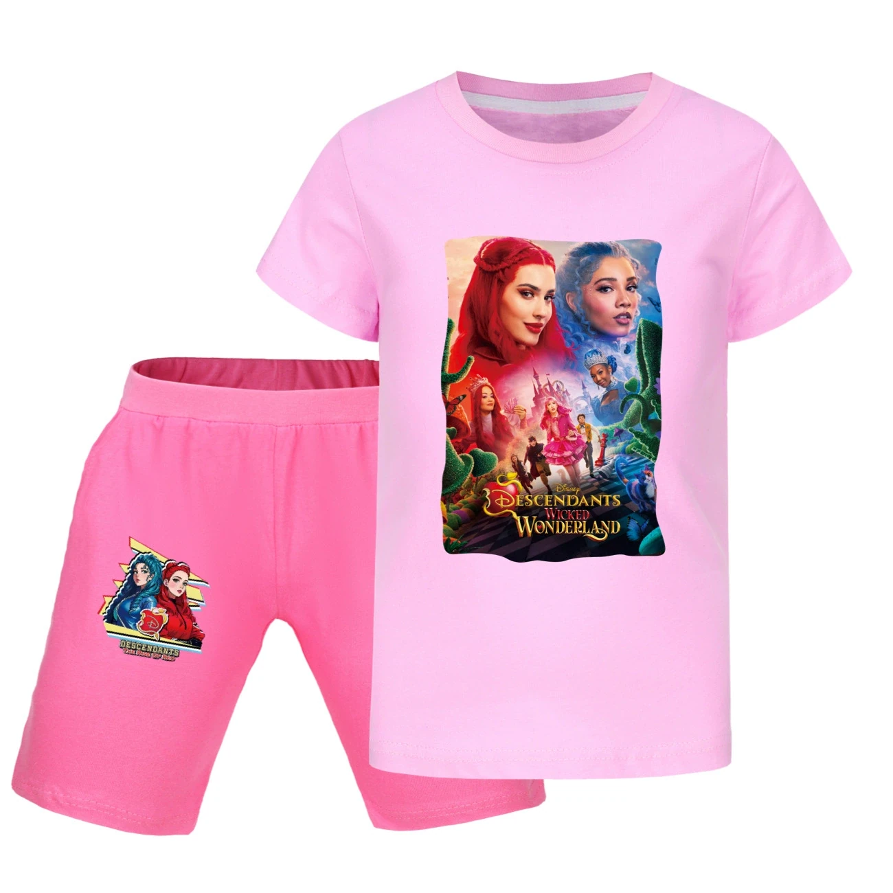 Graphic Tee & Denim Shorts Set — 5795 Edition, Style 39 · Pink