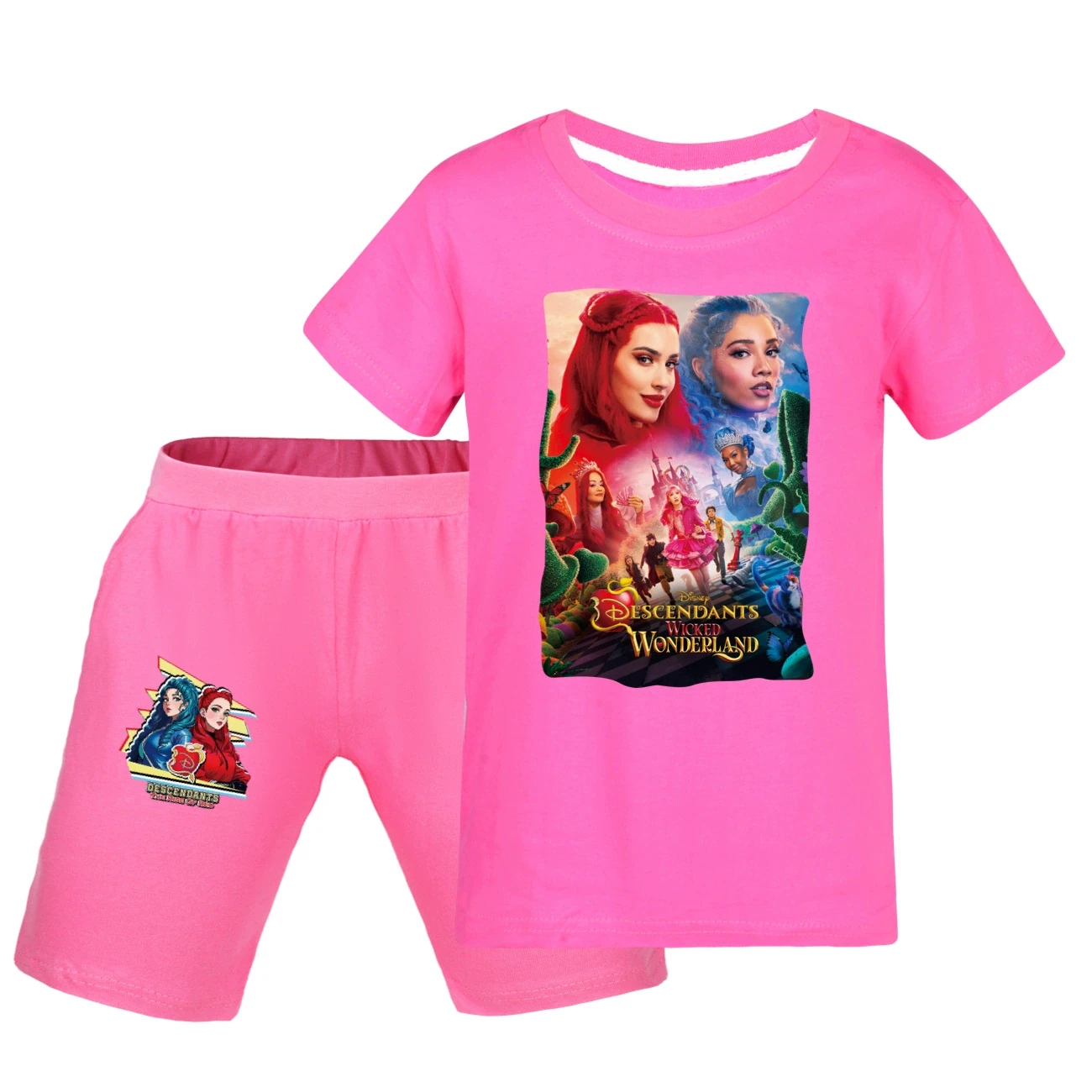Graphic Tee & Denim Shorts Set — 5795 Edition, Style 40 · Rose
