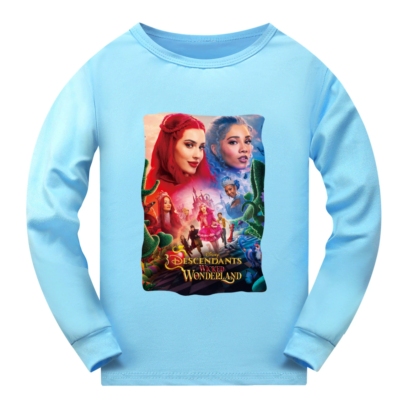 Wonderland Graphic Long & Short Sleeve Tee, Style 02 · Long Sleeve · Light Blue