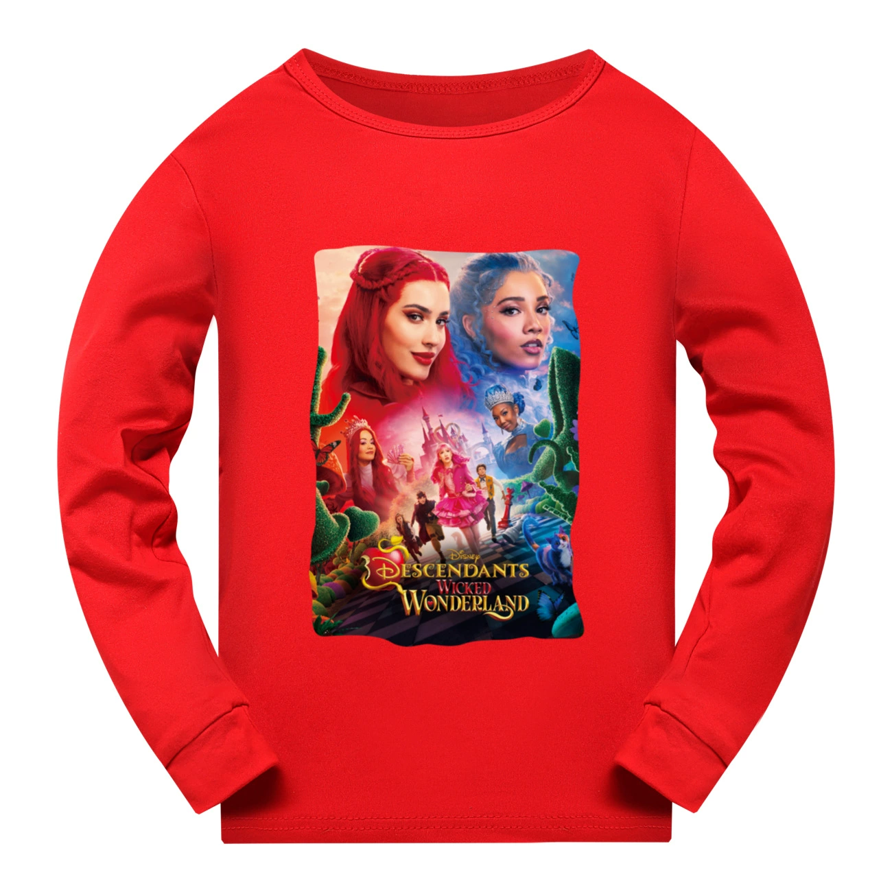 Wonderland Graphic Long & Short Sleeve Tee, Style 06 · Long Sleeve · Red