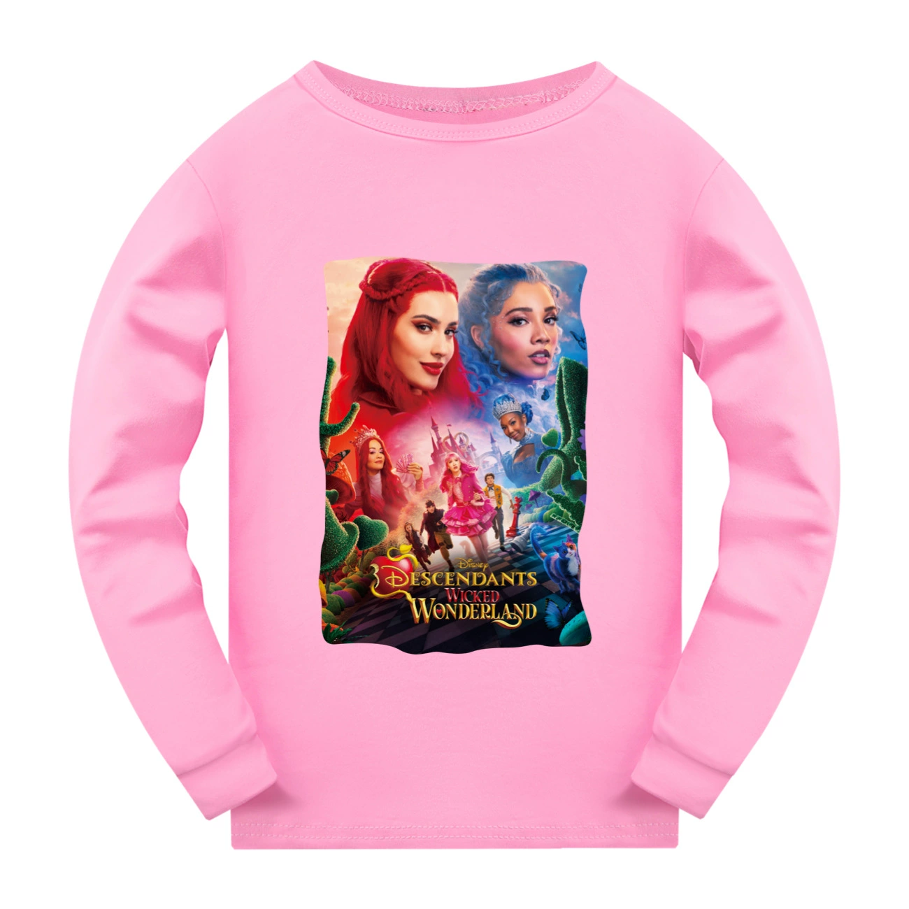Wonderland Graphic Long & Short Sleeve Tee, Style 07 · Long Sleeve · Pink