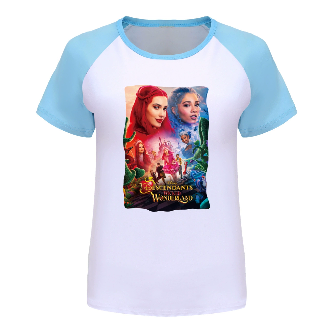 Wonderland Graphic Long & Short Sleeve Tee, Style 11 · Short Sleeve · Light Blue