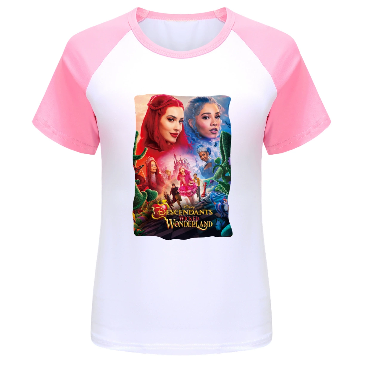 Wonderland Graphic Long & Short Sleeve Tee, Style 13 · Short Sleeve · Pink