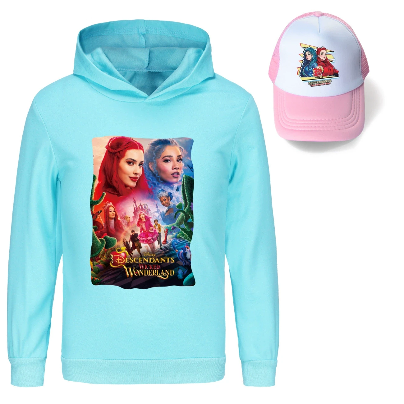 Graphic Hoodie & Sun Hat Set — 5795 Edition, Style 08 · Light Blue