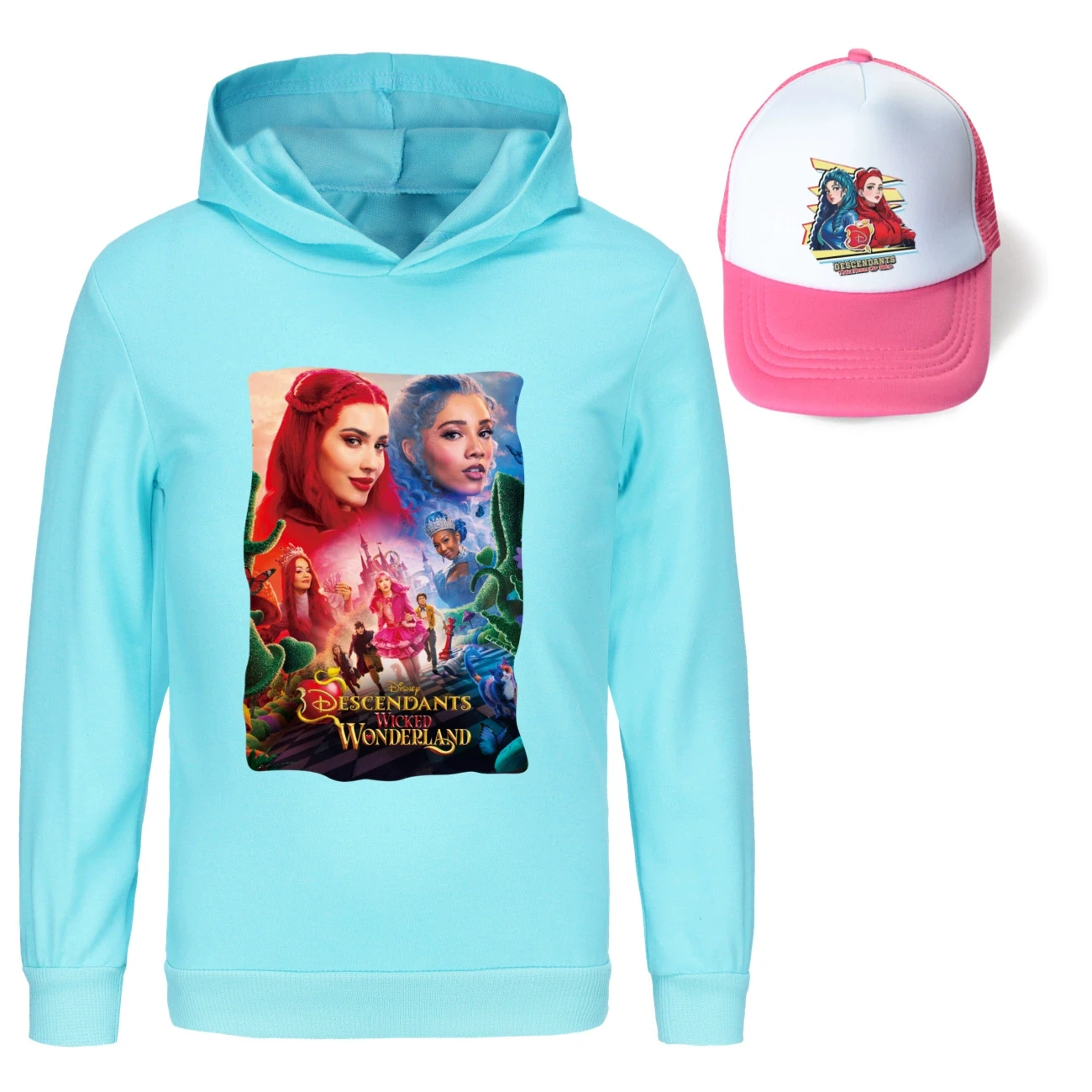 Graphic Hoodie & Sun Hat Set — 5795 Edition, Style 21 · Light Blue