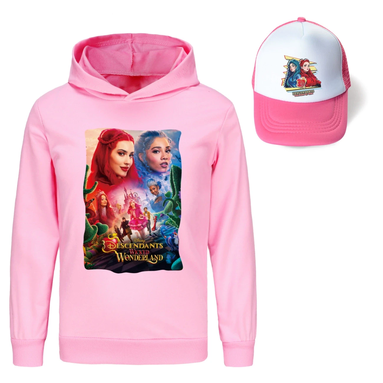 Graphic Hoodie & Sun Hat Set — 5795 Edition, Style 24 · Pink