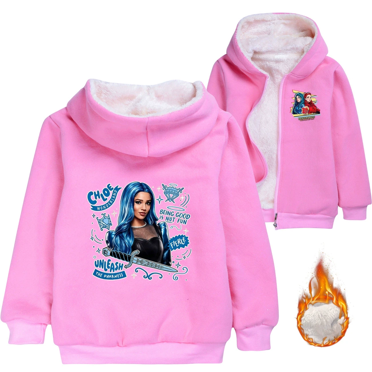 Warm-Lined Graphic Hoodie — 5796 Edition, Style 02 · Padded · Pink