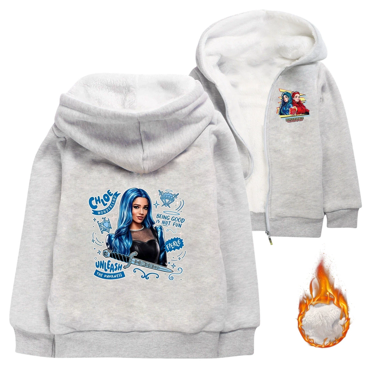 Warm-Lined Graphic Hoodie — 5796 Edition, Style 03 · Padded · Grey