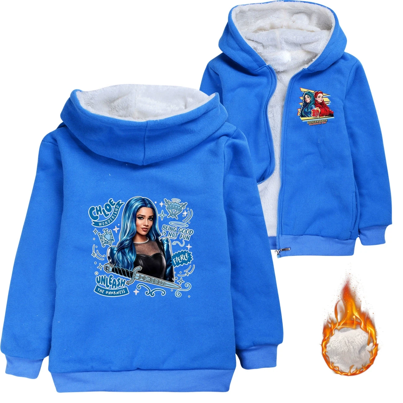 Warm-Lined Graphic Hoodie — 5796 Edition, Style 04 · Padded · Blue