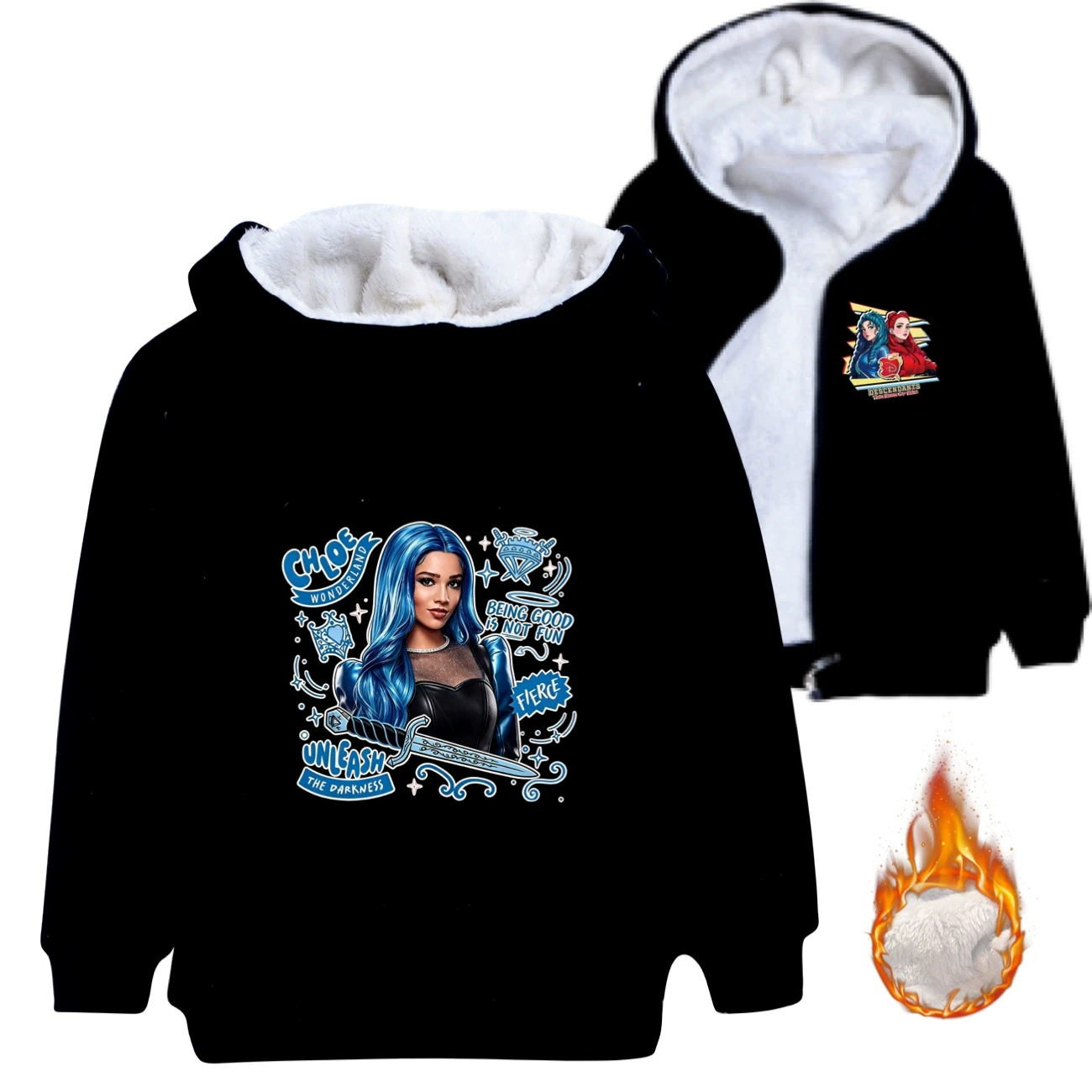 Warm-Lined Graphic Hoodie — 5796 Edition, Style 05 · Padded · Black