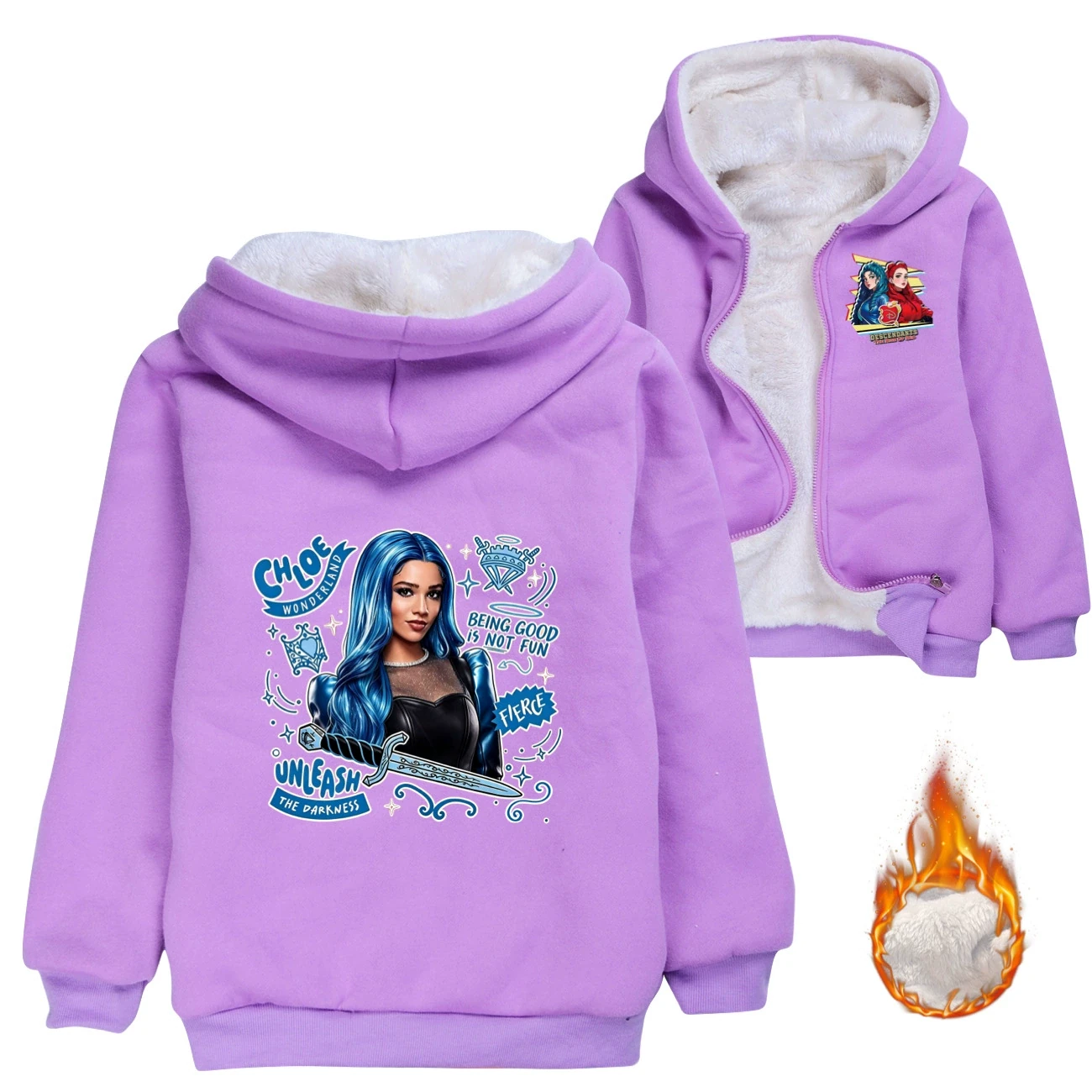 Warm-Lined Graphic Hoodie — 5796 Edition, Style 06 · Padded · Purple