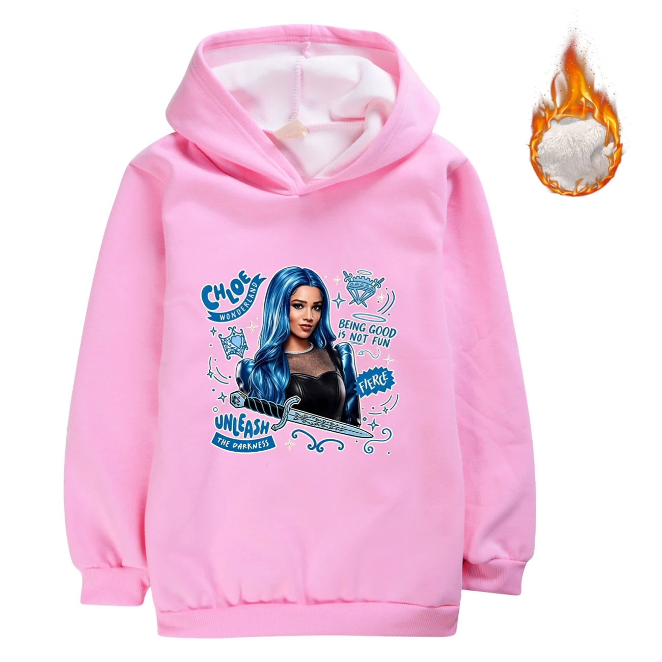 Warm-Lined Graphic Hoodie — 5796 Edition, Style 07 · Pink