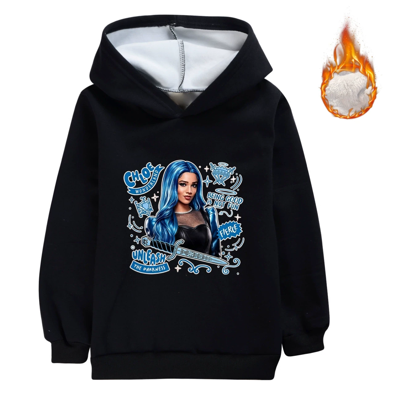 Warm-Lined Graphic Hoodie — 5796 Edition, Style 08 · Black