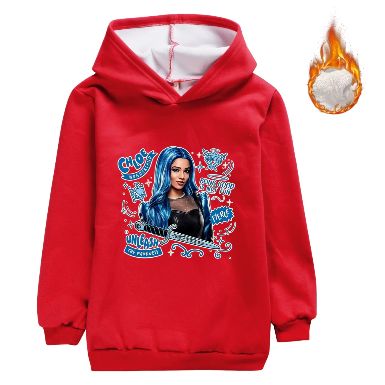 Warm-Lined Graphic Hoodie — 5796 Edition, Style 12 · Red