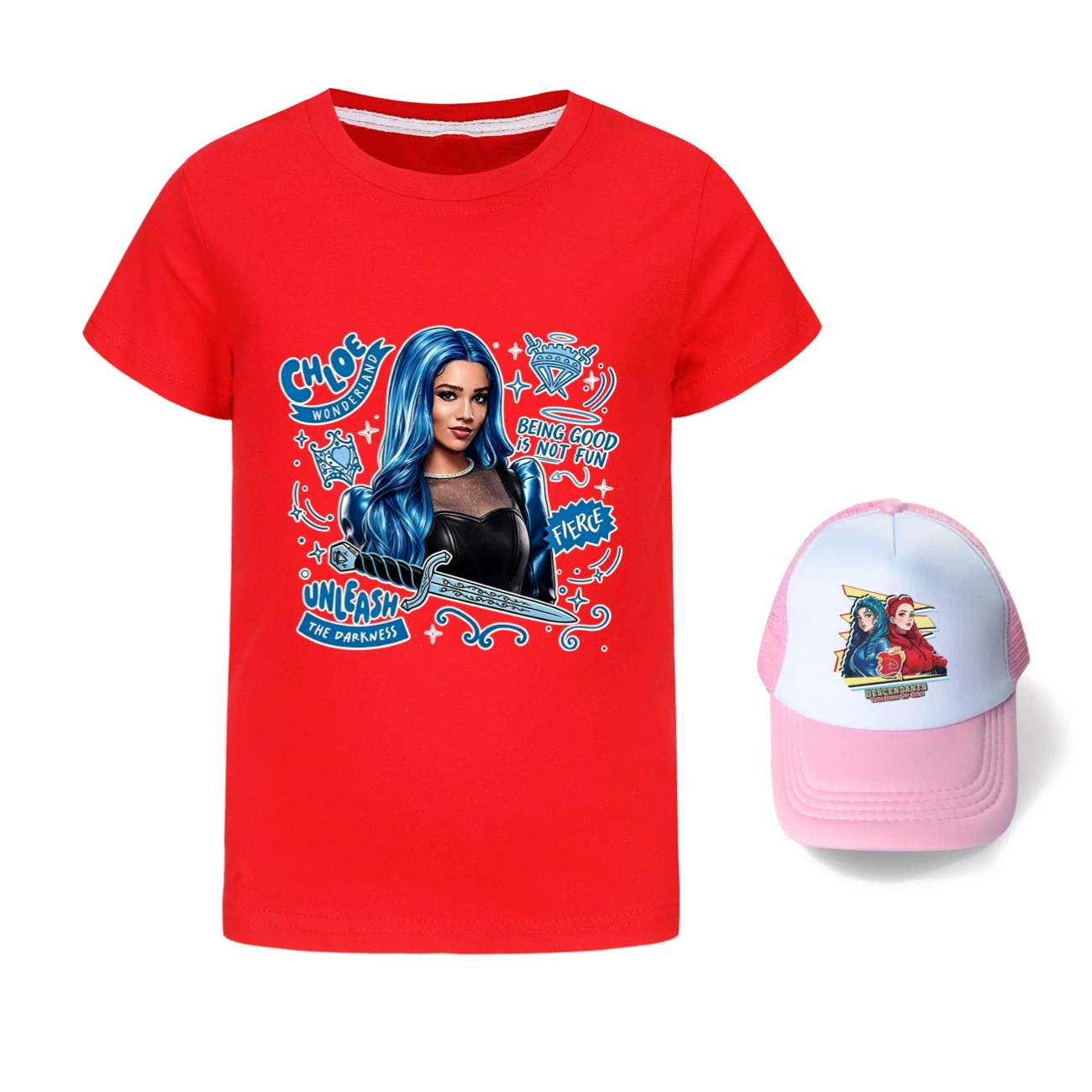 Graphic Tee & Sun Hat Set — 5796 Edition, Style 03 · Red