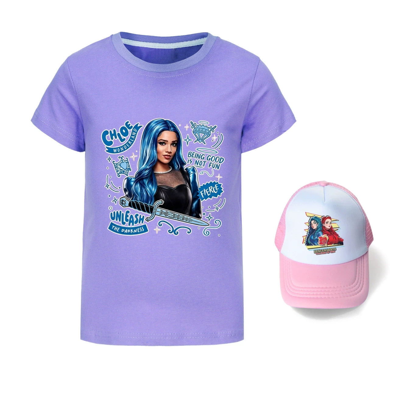 Graphic Tee & Sun Hat Set — 5796 Edition, Style 04 · Purple