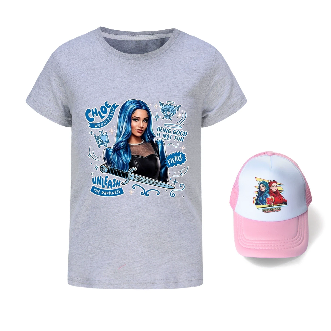 Graphic Tee & Sun Hat Set — 5796 Edition, Style 05 · Grey