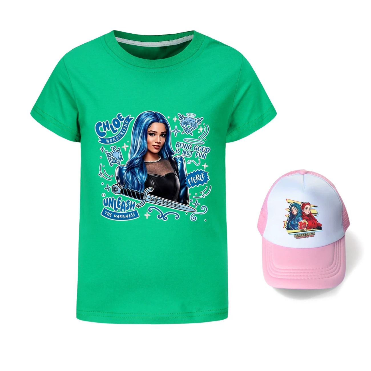 Graphic Tee & Sun Hat Set — 5796 Edition, Style 06 · Green