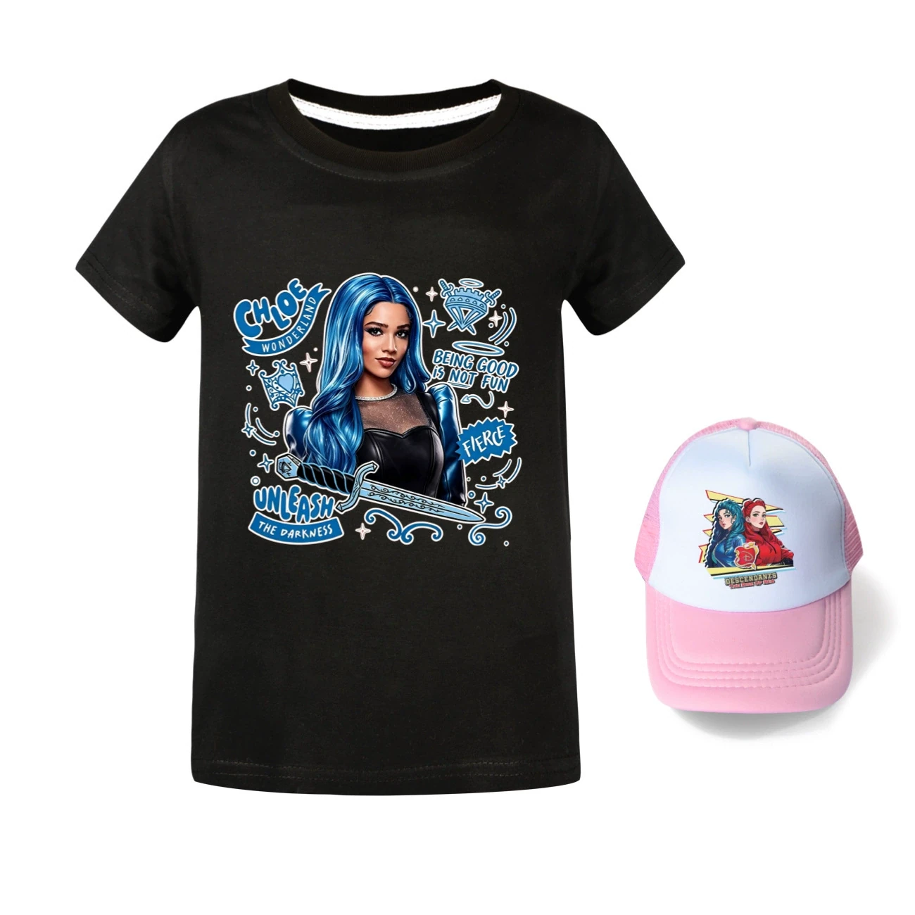 Graphic Tee & Sun Hat Set — 5796 Edition, Style 07 · Black