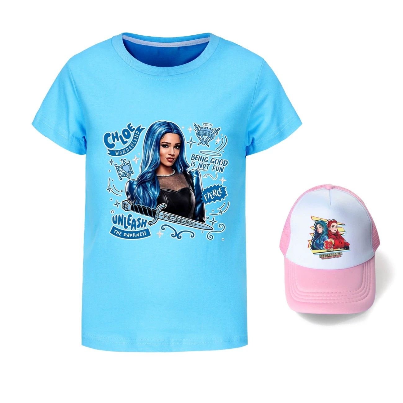 Graphic Tee & Sun Hat Set — 5796 Edition, Style 08 · Light Blue