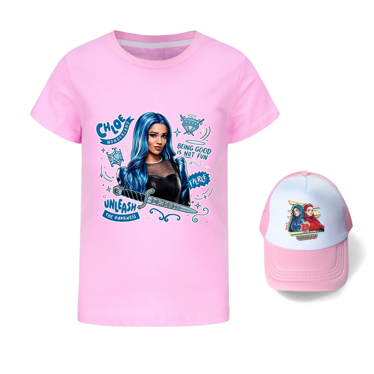 Graphic Tee & Sun Hat Set — 5796 Edition, Style 11 · Pink