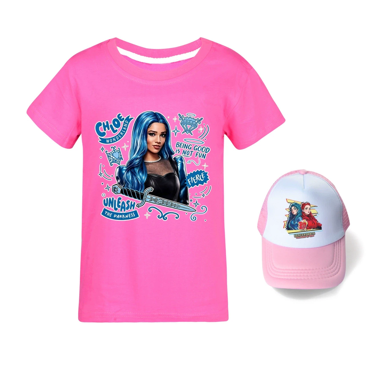 Graphic Tee & Sun Hat Set — 5796 Edition, Style 12 · Rose