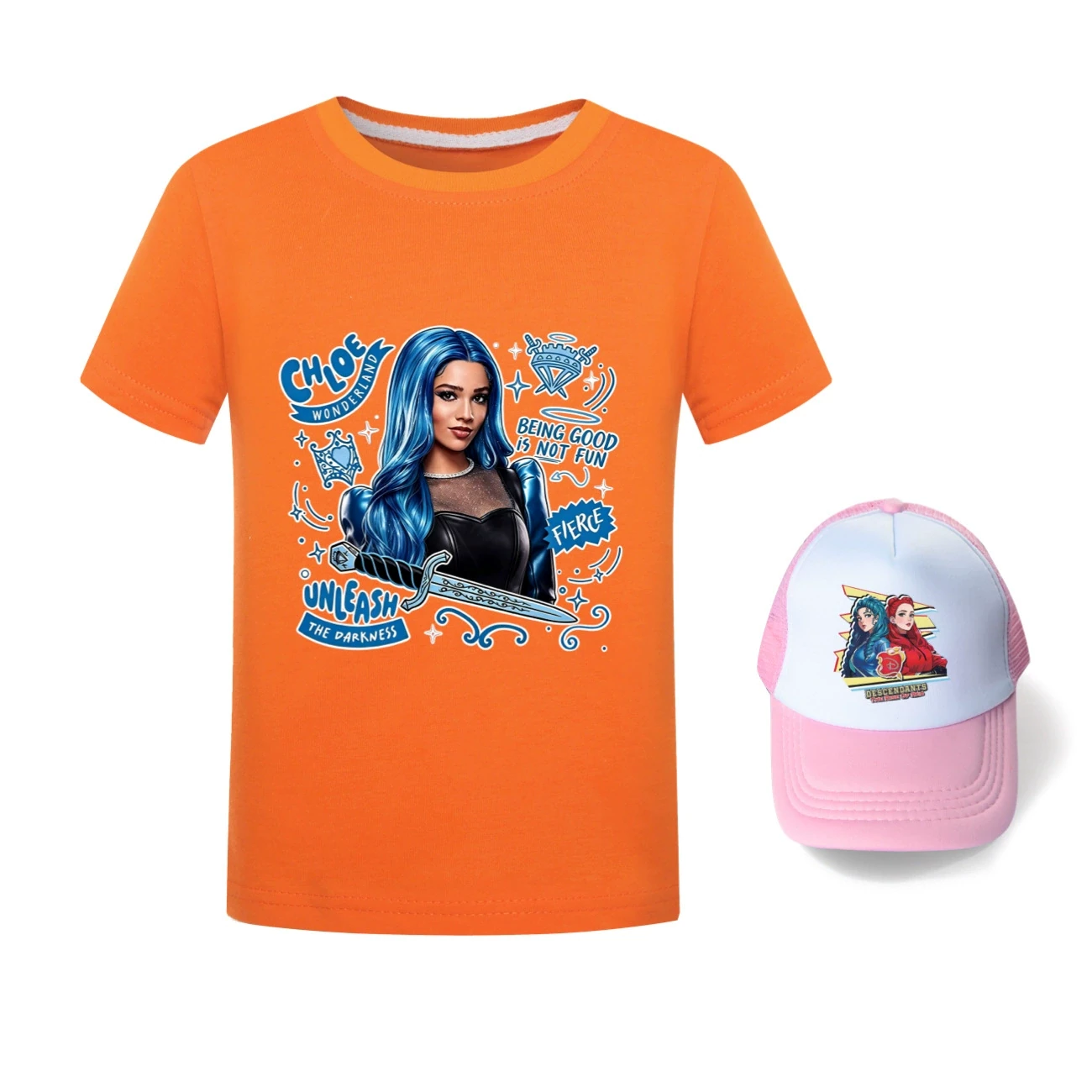 Graphic Tee & Sun Hat Set — 5796 Edition, Style 13 · Orange