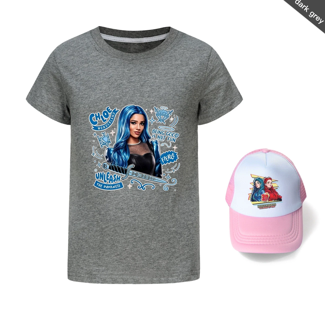 Graphic Tee & Sun Hat Set — 5796 Edition, Style 14 · Dark Grey