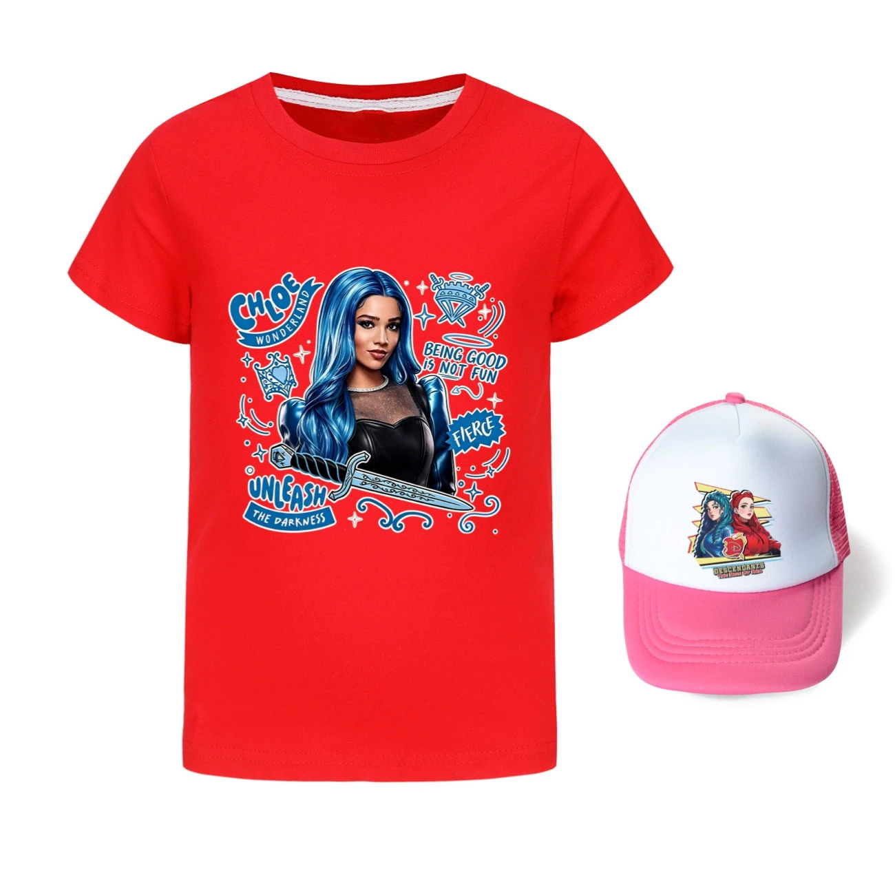 Graphic Tee & Sun Hat Set — 5796 Edition, Style 17 · Red