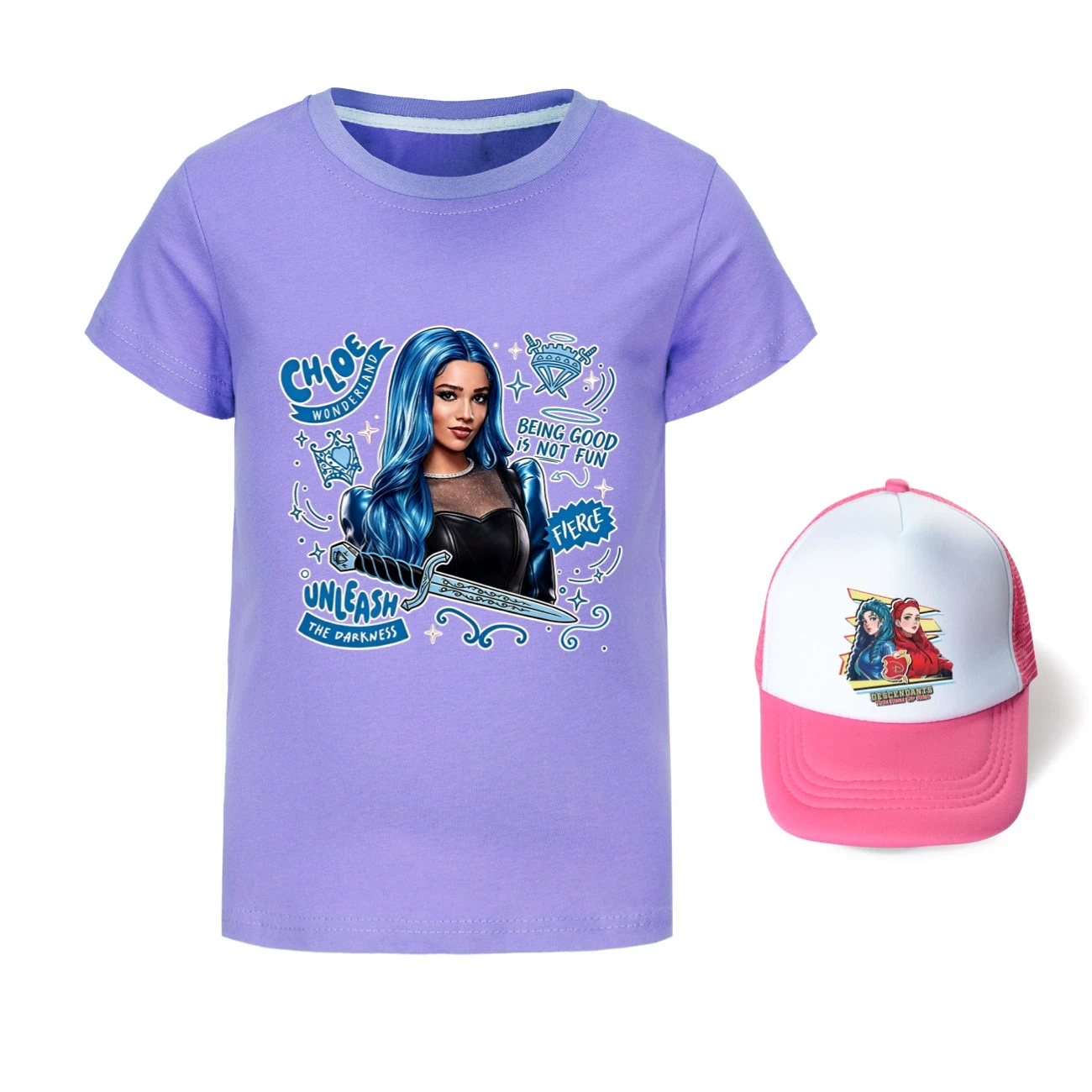 Graphic Tee & Sun Hat Set — 5796 Edition, Style 18 · Purple
