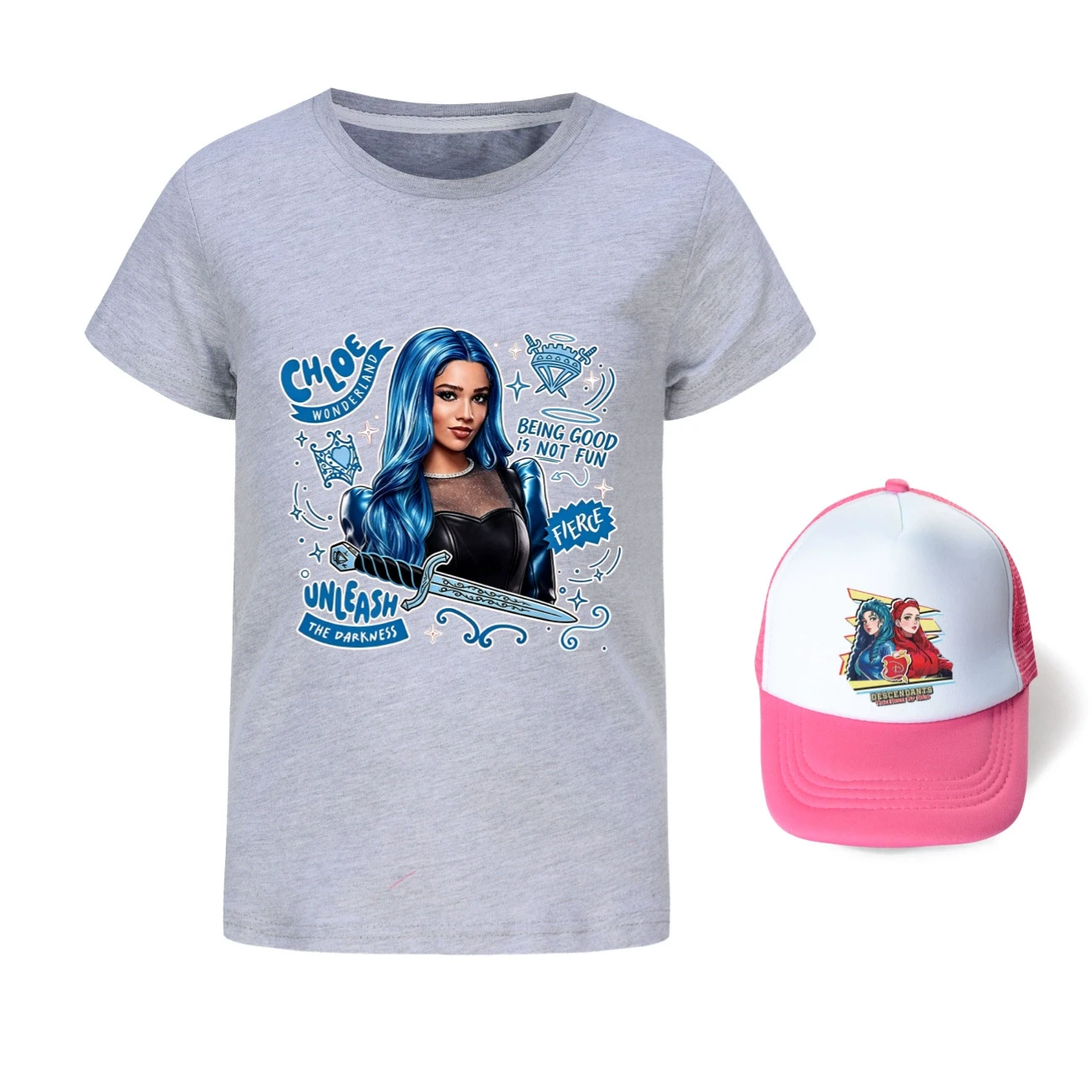 Graphic Tee & Sun Hat Set — 5796 Edition, Style 19 · Grey