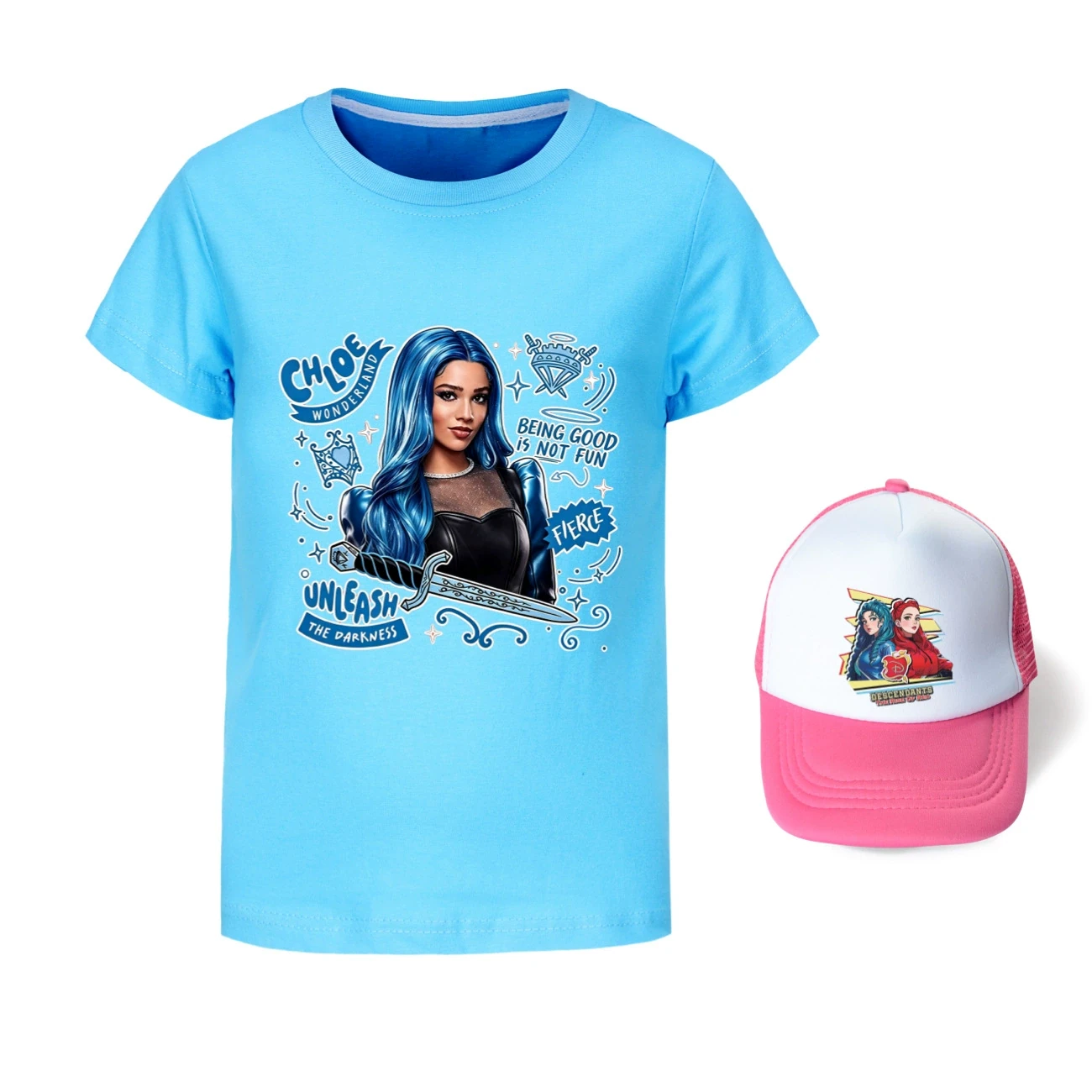Graphic Tee & Sun Hat Set — 5796 Edition, Style 22 · Light Blue