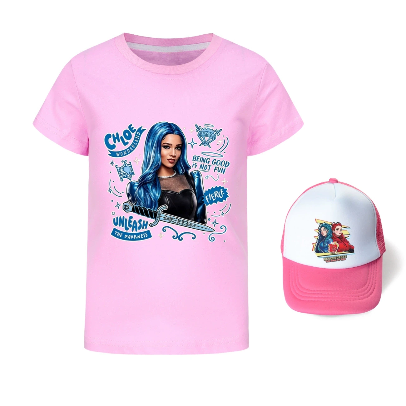 Graphic Tee & Sun Hat Set — 5796 Edition, Style 25 · Pink