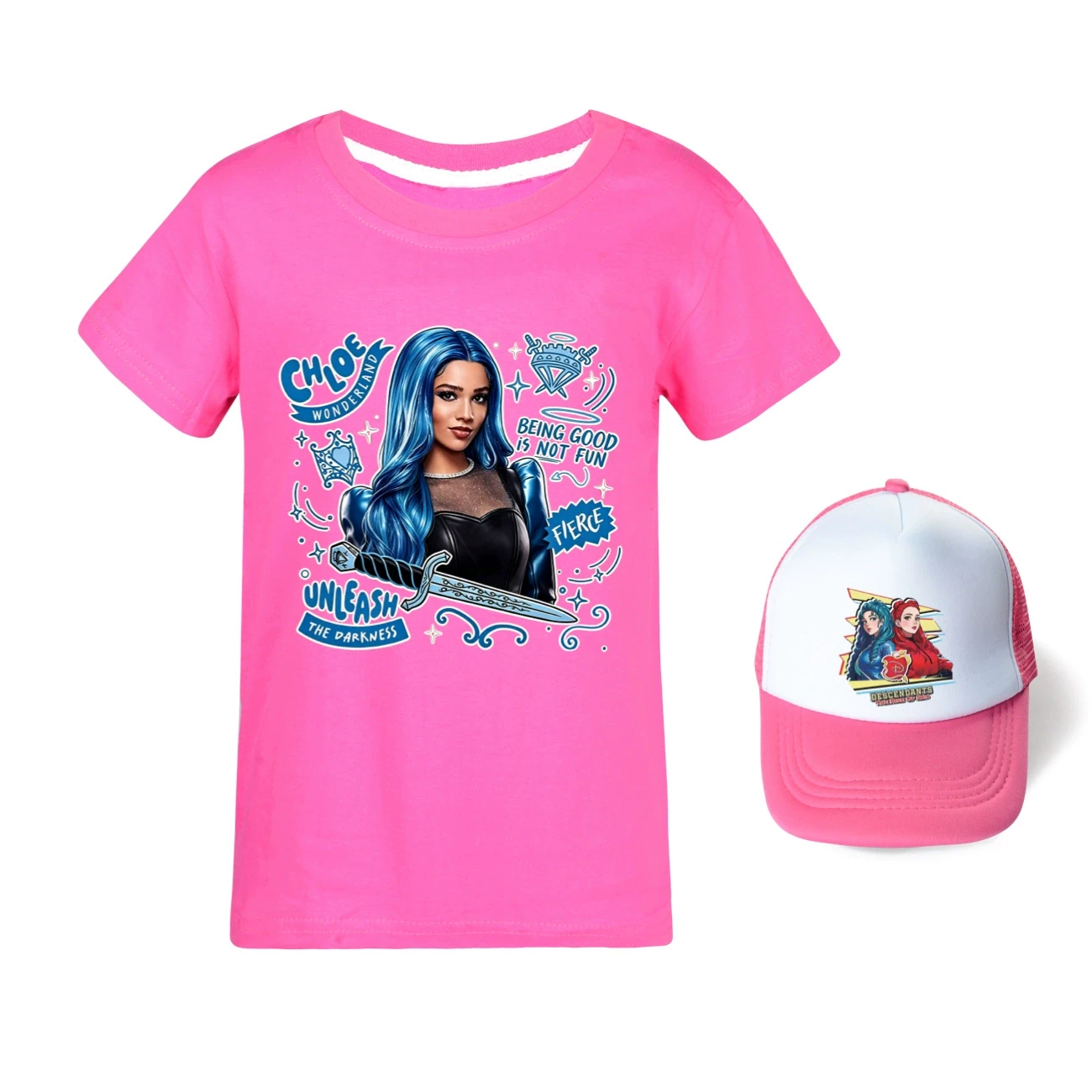Graphic Tee & Sun Hat Set — 5796 Edition, Style 26 · Rose