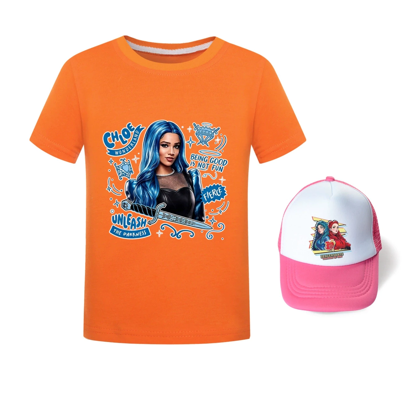 Graphic Tee & Sun Hat Set — 5796 Edition, Style 27 · Orange