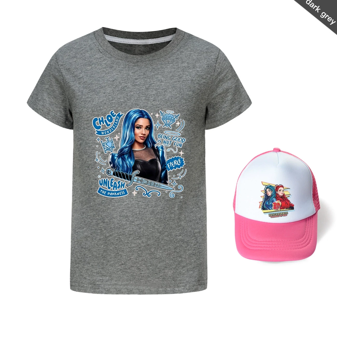 Graphic Tee & Sun Hat Set — 5796 Edition, Style 28 · Dark Grey