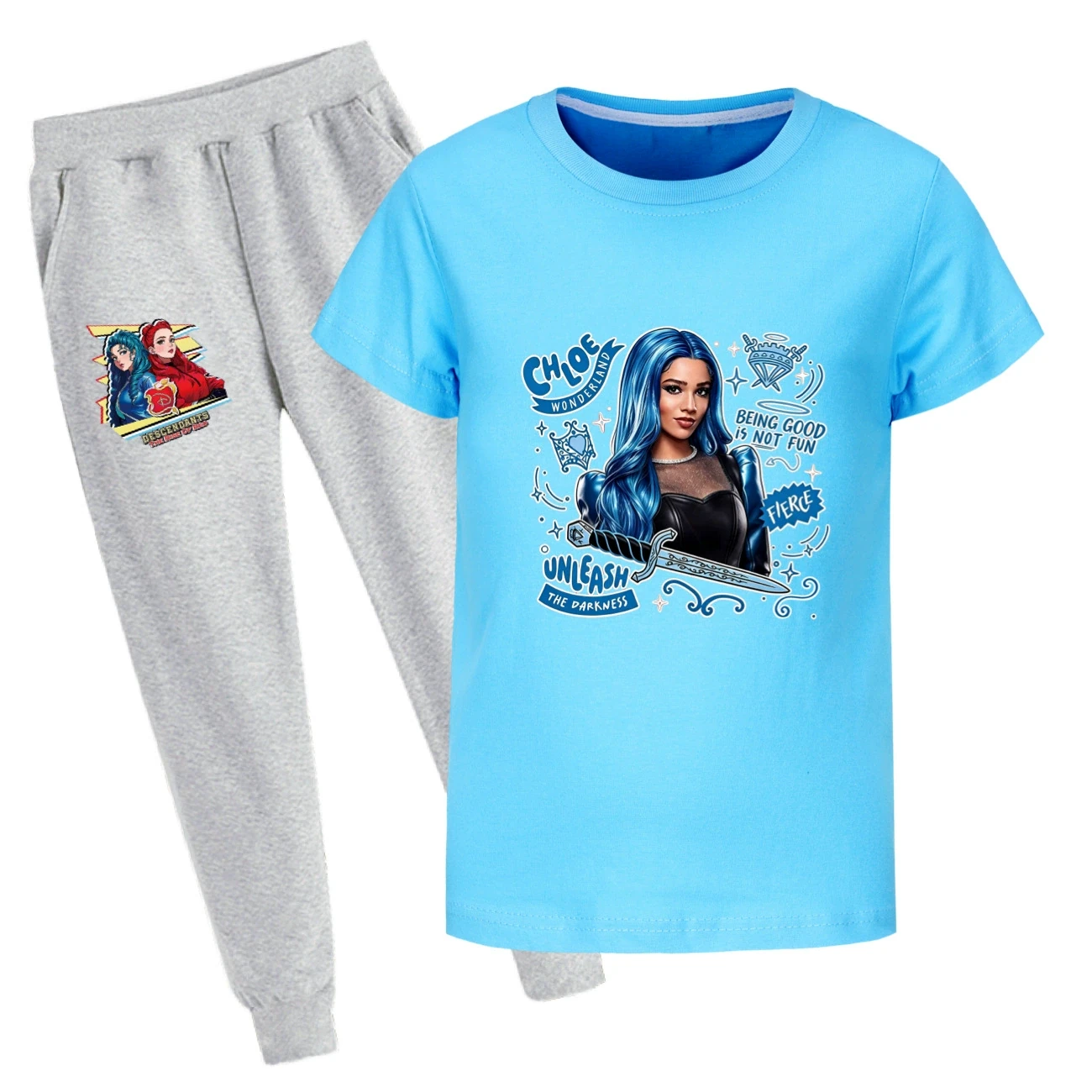 Graphic Tee & Jogger Set — 5796 Edition, Style 32 · Set · Light Blue