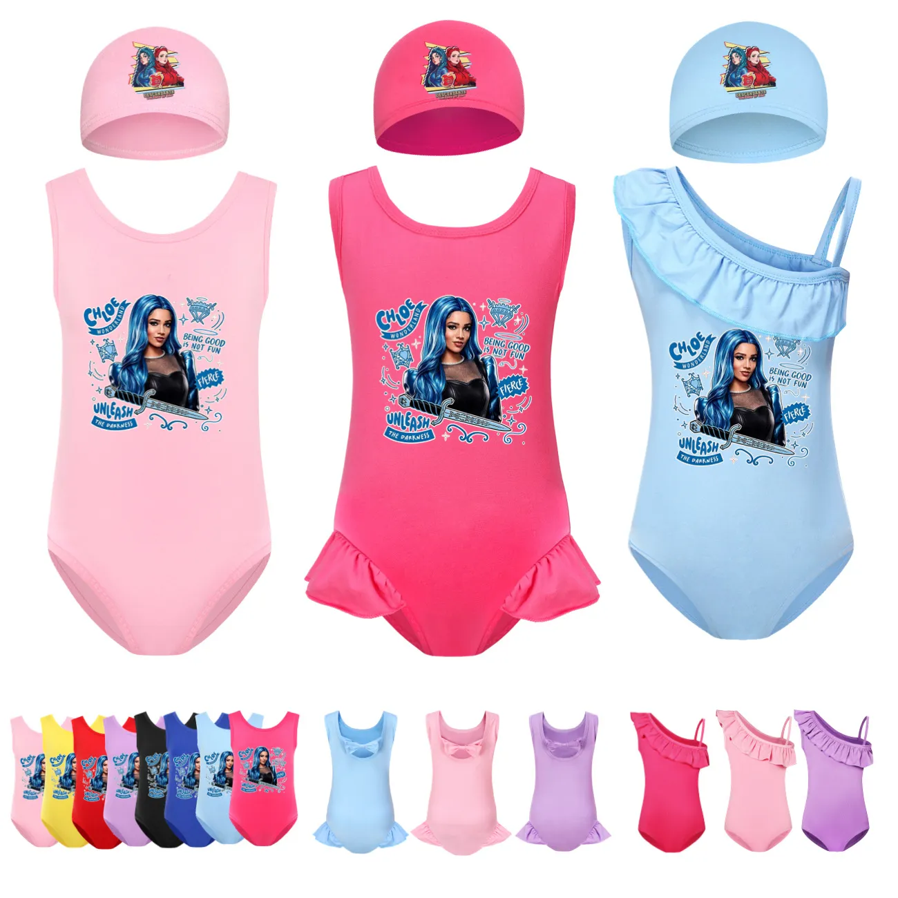 Girls’ One-Piece Swimsuit & Cap Set, clean product view