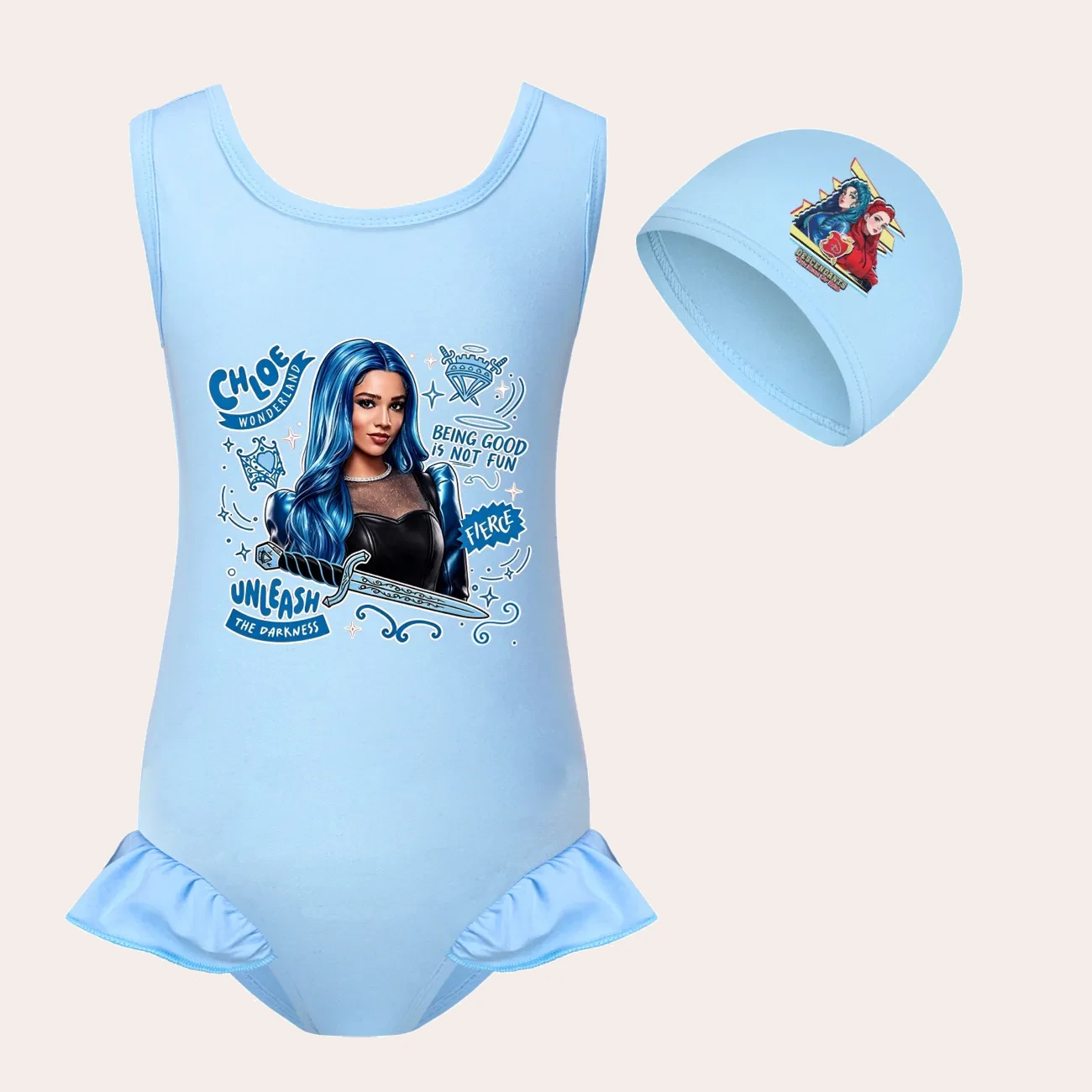 Girls’ One-Piece Swimsuit & Cap Set product view
