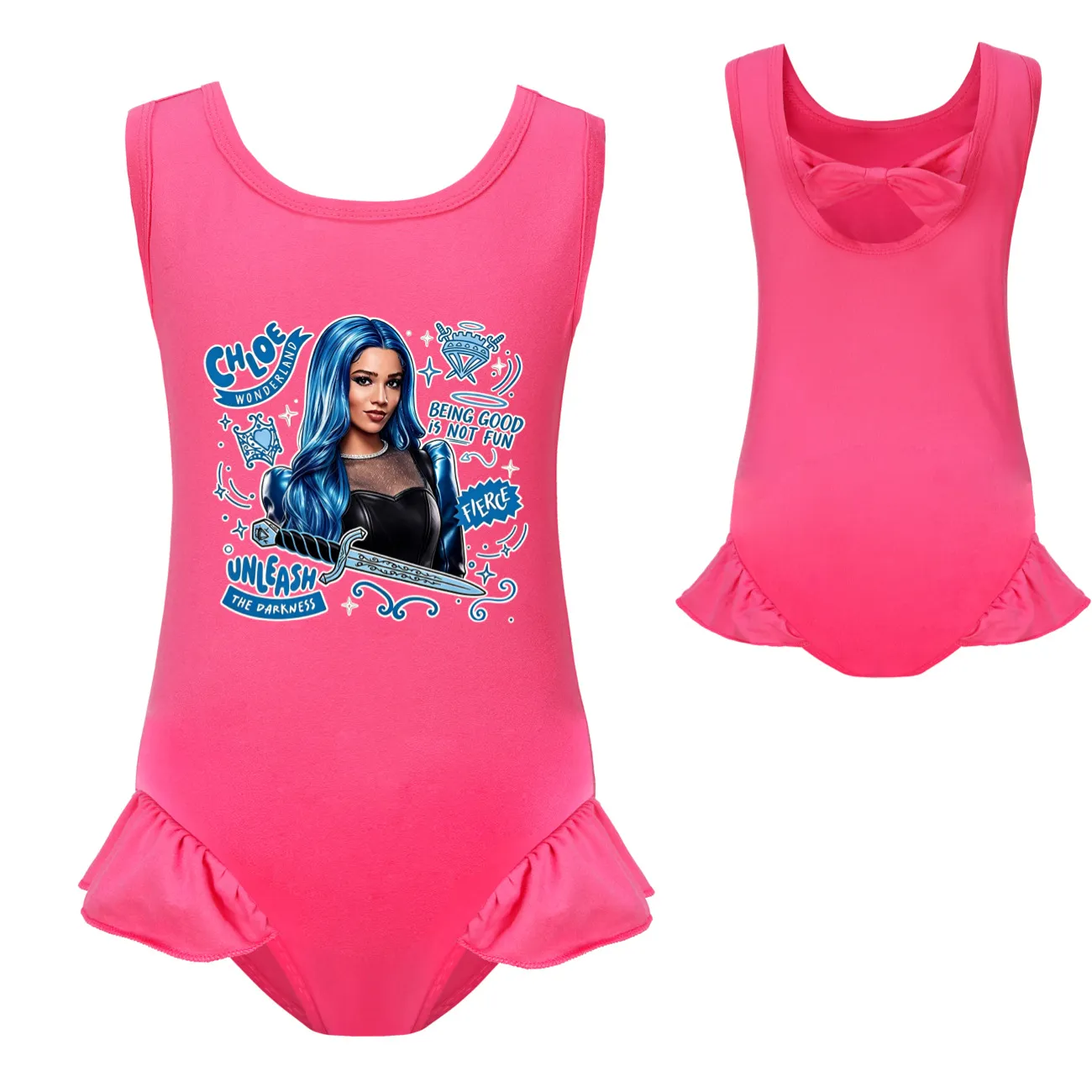 Girls’ One-Piece Swimsuit & Cap Set, Style 18 · Single Piece · Rose