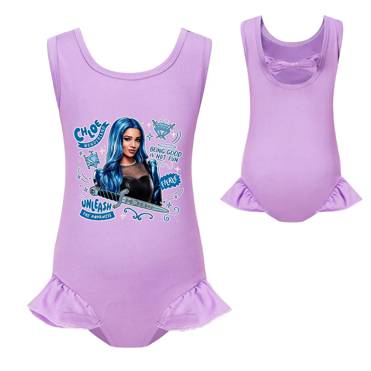 Girls’ One-Piece Swimsuit & Cap Set, Style 19 · Single Piece · Purple