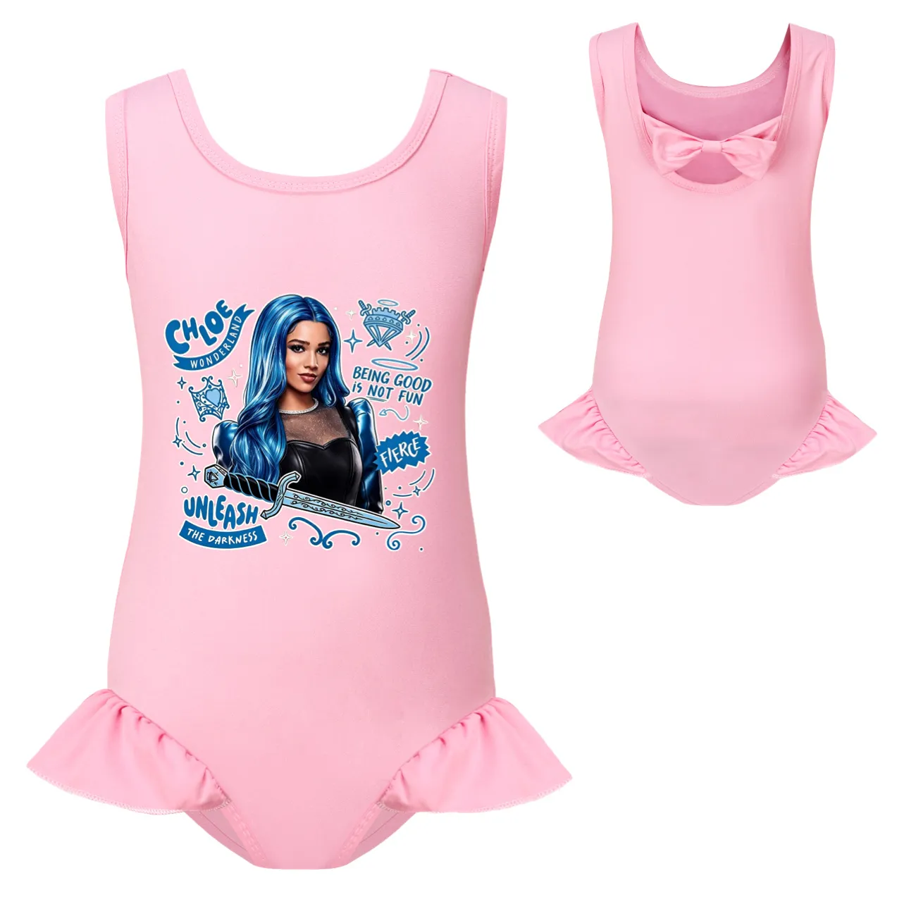 Girls’ One-Piece Swimsuit & Cap Set, Style 20 · Single Piece · Pink