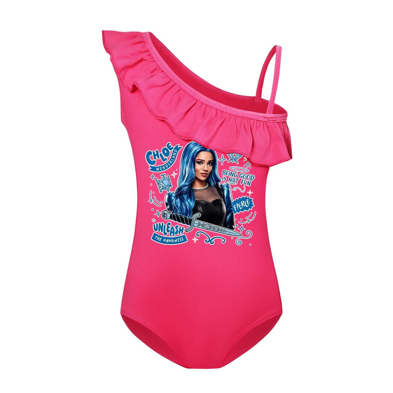 Girls’ One-Piece Swimsuit & Cap Set, Style 22 · Single Piece · Rose