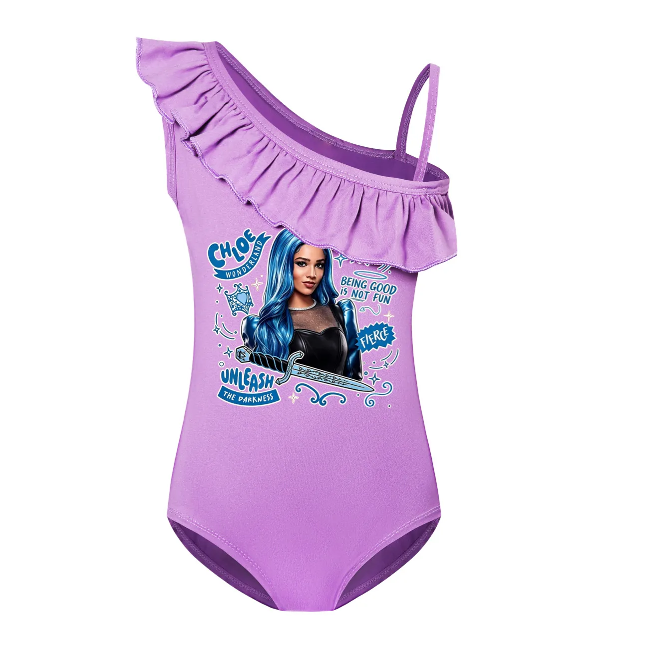 Girls’ One-Piece Swimsuit & Cap Set, Style 23 · Single Piece · Purple