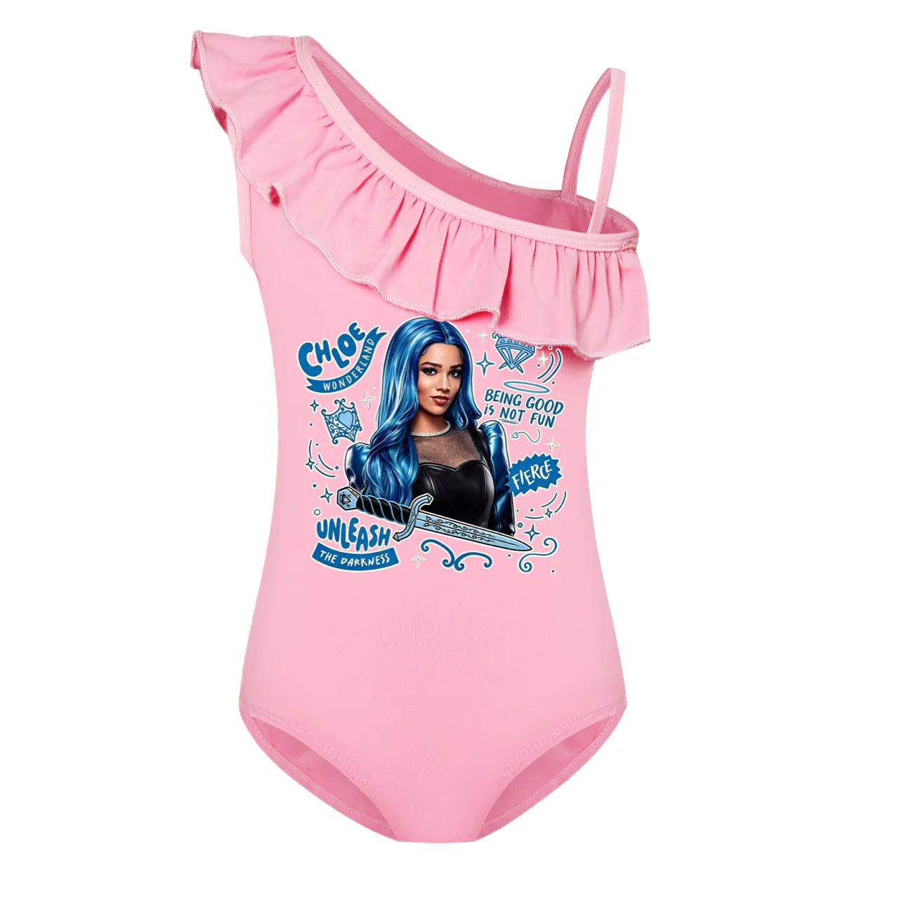 Girls’ One-Piece Swimsuit & Cap Set, Style 24 · Single Piece · Pink
