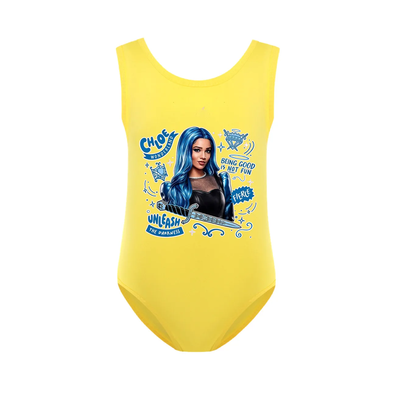 Girls’ One-Piece Swimsuit & Cap Set, Style 26 · Yellow