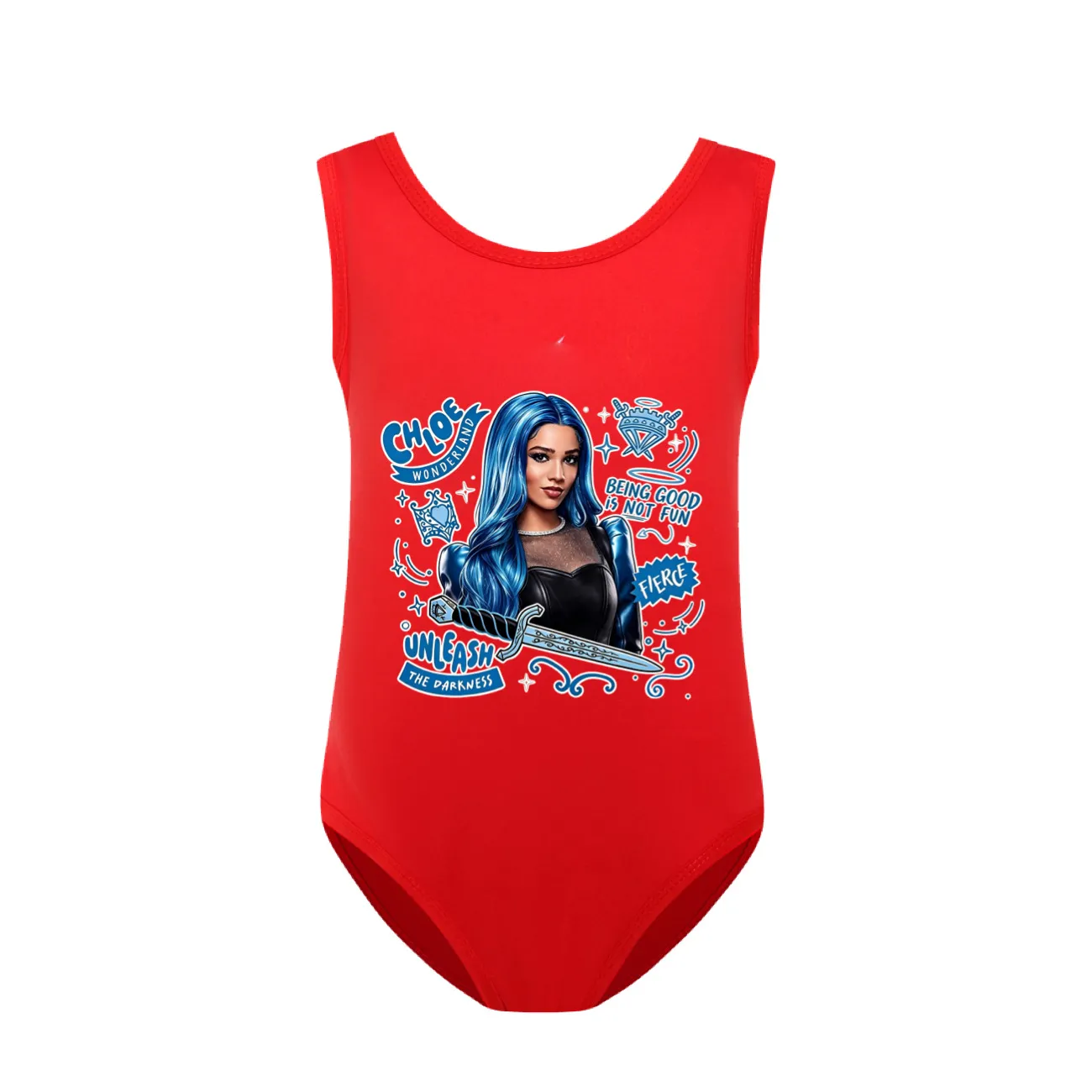 Girls’ One-Piece Swimsuit & Cap Set, Style 27 · Red