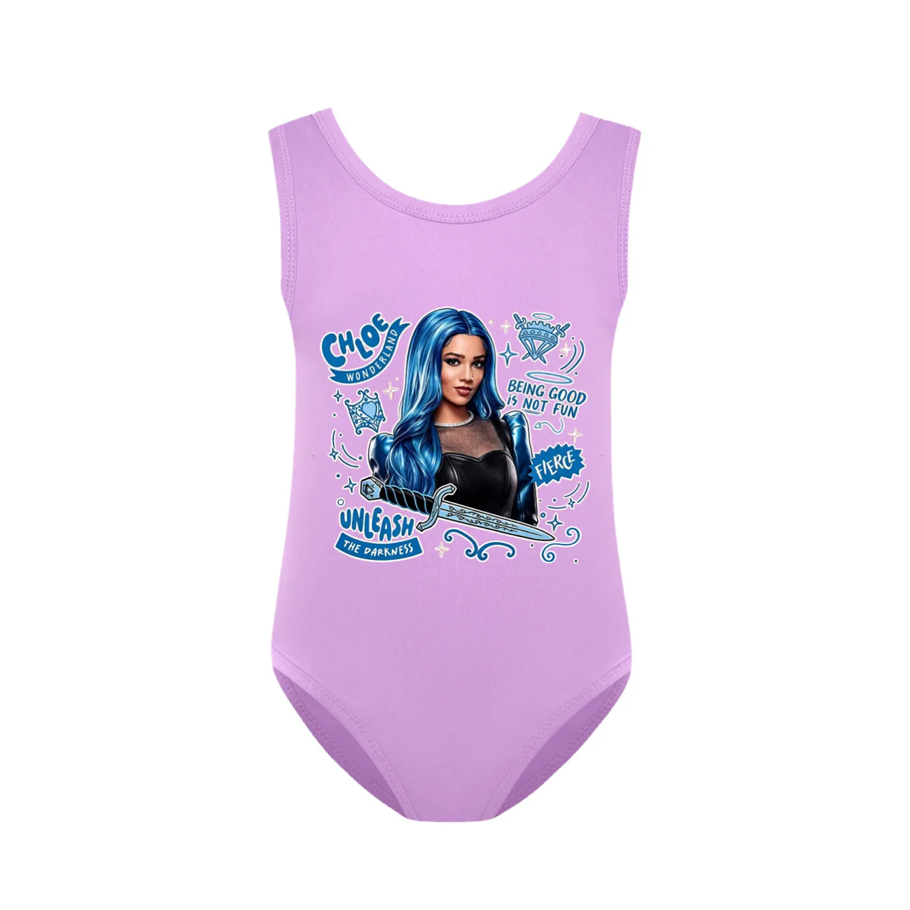Girls’ One-Piece Swimsuit & Cap Set, Style 28 · Purple