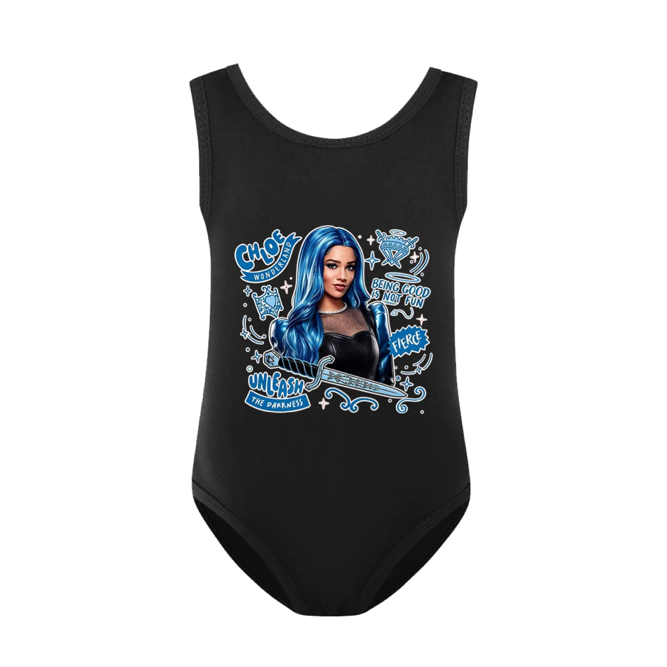 Girls’ One-Piece Swimsuit & Cap Set, Style 29 · Black