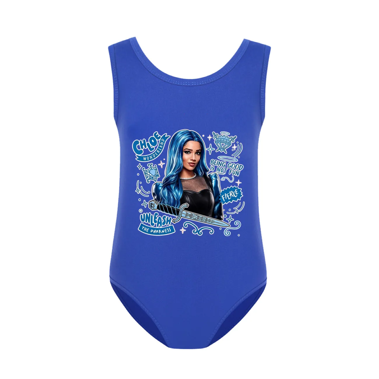 Girls’ One-Piece Swimsuit & Cap Set, Style 30 · Blue